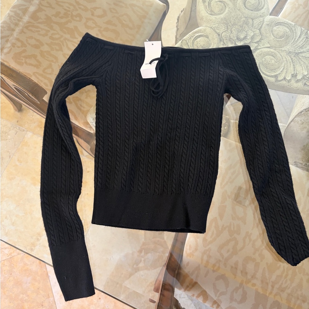 Black Off-Shoulder Cable Knit Women's Sweater NWT